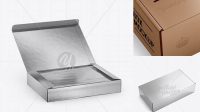 6754+ Opened Metallic Box PSD Mockup Half Side View High-Angle Shot Fully Customizable Photoshop Freebie