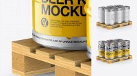 6757+ Wooden Pallet With 6 Glossy Beer Kegs PSD Mockup Half Side View Advanced Editable PSD