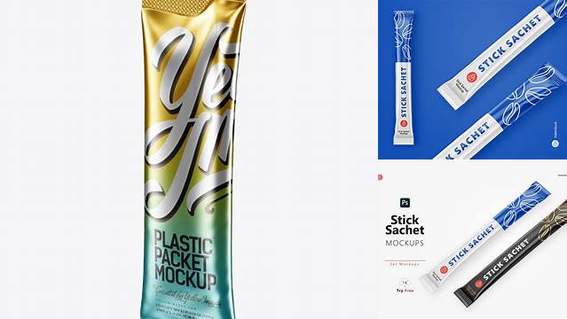 6764+ Foil Stick Sachet PSD Mockup Halfside View PSD Download