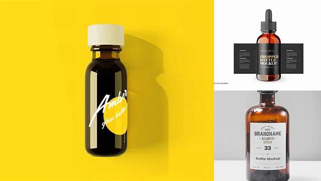 6765+ 30ml Amber Glass Bottle PSD Mockup Advanced Free Graphic Template