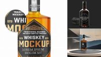 6766+ Amber Glass Whiskey Bottle PSD Mockup Easy-to-Edit Photoshop Freebie