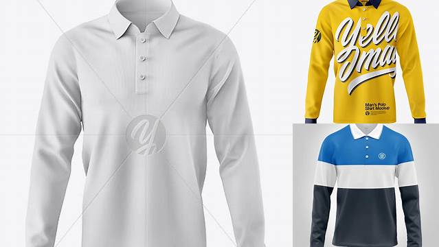 6769+ Men's Polo With Long Sleeve PSD Mockup Front View Modern Design PSD Resource Free Download