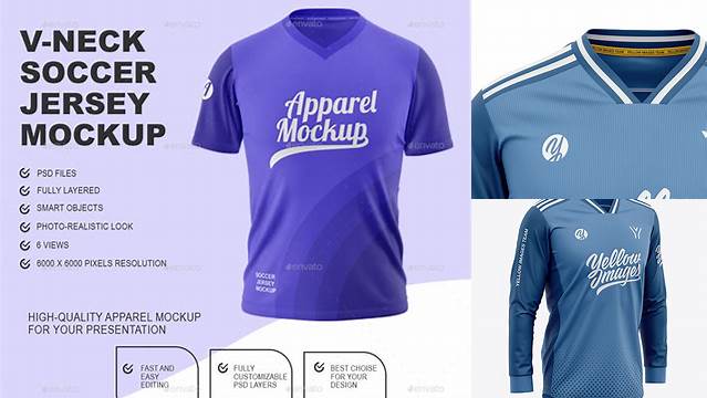 6772+ Men’s Soccer V-Neck Jersey LS PSD Mockup Back Half Side View Modern Photoshop Resource