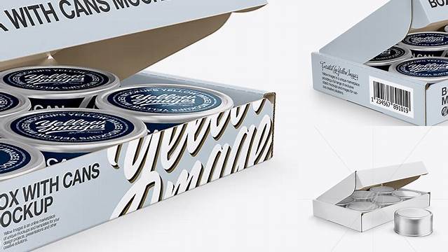 6775+ 5oz Cans Box PSD Mockup Half Side View Download Exclusive PSD Mockups