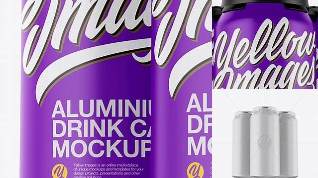 6785+ Pack of 3 Matte Cans with Plastic Holder PSD Mockup Front View Fully Customizable Mockup PSD Free