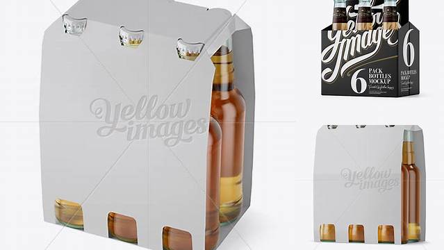 6792+ White Paper 6 Pack Beer Bottle Carrier PSD Mockup Halfside View High-Angle Shot Free Editable Photoshop Template