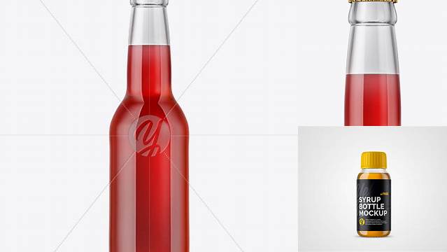 6793+ 330ml Clear Glass Bottle with Red Drink PSD Mockup High-Quality Digital Mockup Resource