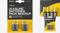 6793+ 4 Pack Battery AAA PSD Mockup Front View Digital Photoshop Free Mockup