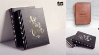 6799+ Leather Box With Book PSD Mockup Half Side View Smart Editable Design Mockup