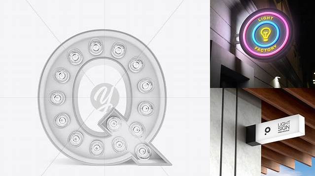 6802+ Letter Q Light Bulb Sign PSD Mockup Versatile and Modern PSD Mockup