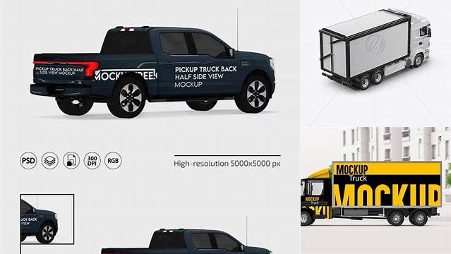 6802+ Truck PSD Mockup Back Half Side View High-Angle Shot Exclusive Layered PSD Mockup