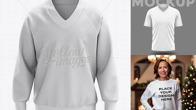 6803+ V-Neck Sweatshirt PSD Mockup Front View Premium Quality PSD Freebie