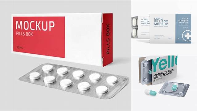 6810+ Pills Box With Transparent Blister PSD Mockup Half Side View Versatile Photoshop File