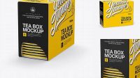 6814+ Tea Box with Sachets PSD Mockup Halfside View Easy-to-Use PSD Template