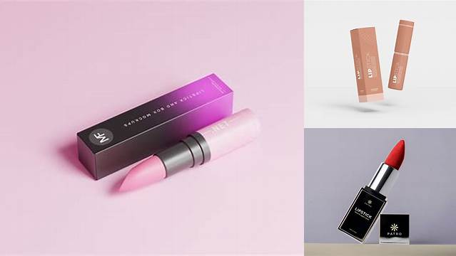 6822+ Glossy Lipstick with Box PSD Mockup High-End Layered Mockup Free