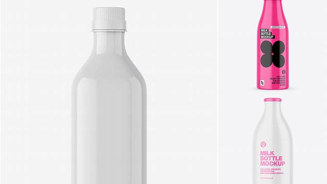 6822+ Glossy Milk Bottle with Paper Lid PSD Mockup Exclusive and Stylish Design PSD