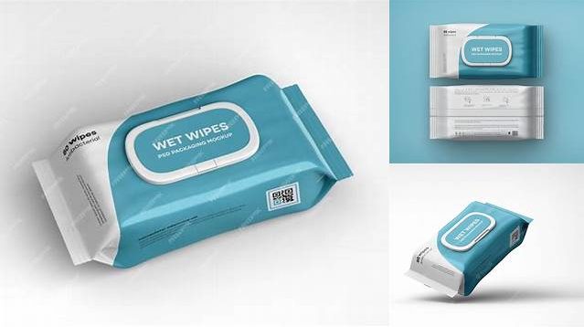 6824+ Matte Wet Wipes Pack with Plastic Cap PSD Mockup Half SIde View High Angle Shot Creative Free Photoshop Template