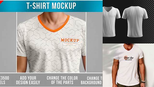 6826+ Men's T-Shirt With V-Neck PSD Mockup Front View Photoshop PSD Free for Designers