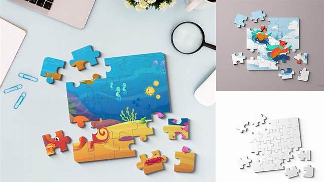 6828+ Jigsaw Puzzle PSD Mockup Top View Editable Photoshop File