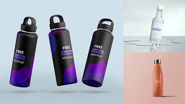 6829+ Metallic Plastic Reusable Water Bottle PSD Mockup Customizable Layered Design PSD