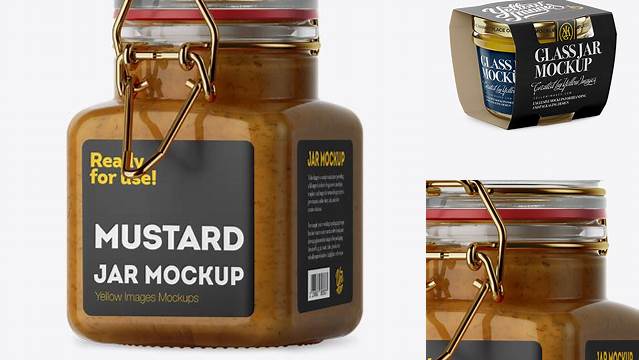 6830+ Glass Jar with Mustard PSD Mockup Halfside View High-Quality Digital Mockup Resource