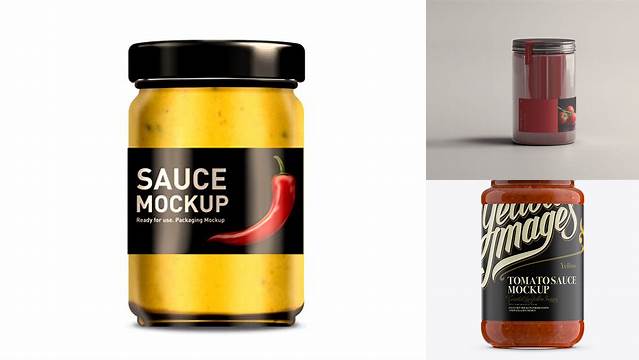 6830+ Matte Sauce Jar PSD Mockup Front View Versatile and Elegant PSD File