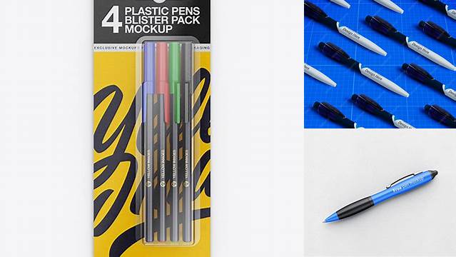 6834+ Blister Pack of 4 Pens PSD Mockup Exclusive PSD Design Freebie