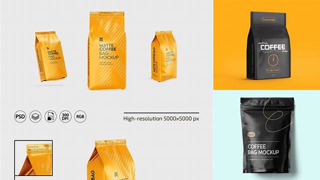 684+ 16oz Matte Coffee Bag PSD Mockup Half Side View Smart Object-Based PSD Template Free