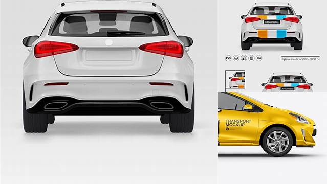 6840+ Hybrid Hatchback Car PSD Mockup Back View Custom Graphic Mockup File