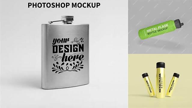 6846+ Metal Flask PSD Mockup Front View Unique and Editable PSD