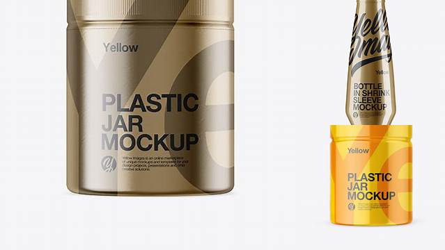 6847+ Plastic Jar in Metallic Shrink Sleeve PSD Mockup Versatile PSD Mockup File