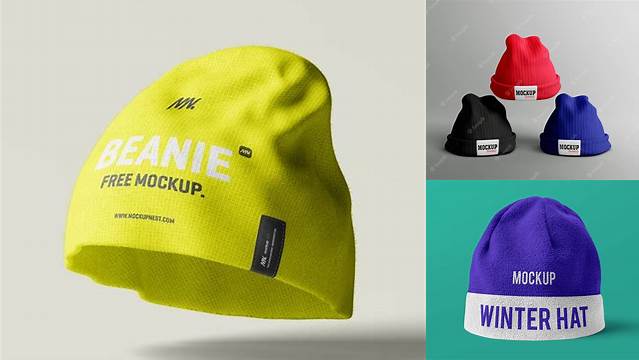 6849+ Beanie Hat PSD Mockup Half Side View High-Angle Shot High-Quality Digital Mockup Resource