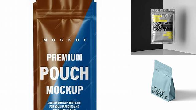 6849+ Glossy Pouch PSD Mockup Half Side View Modern PSD Templates