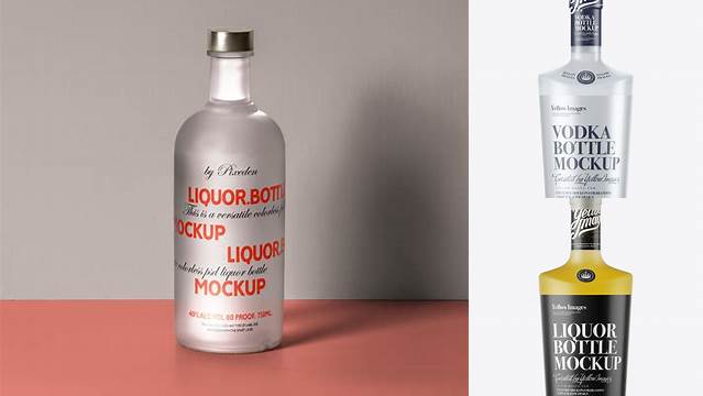 6850+ Frosted Glass Liquor Bottle PSD Mockup Front View Editable Photoshop Free Mockup