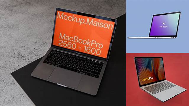 6854+ Macbook Pro PSD Mockup Half Side View High-Angle Shot Fully Layered PSD Freebie