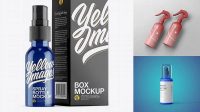 6855+ Glossy Spray Bottle with Paper Box PSD Mockup Smart Object PSD Free Resource