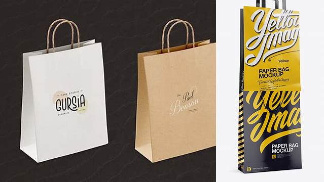 6858+ Glossy Paper Bag with Label PSD Mockup Half Side View Easy Editable