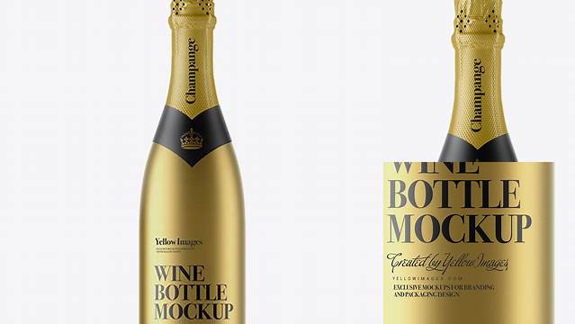 6858+ Matte Metallic Champagne Bottle with Textured Foil PSD Mockup Exclusive Layered PSD Mockup