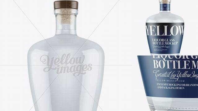 686+ Clear Glass Liquor Bottle with Bung PSD Mockup Modern Photoshop Resource