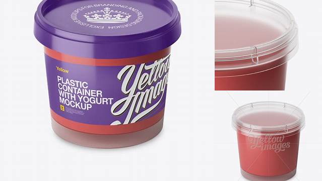 6874+ Glossy Plastic Container With Strawberry Yogurt PSD Mockup High-Angle Shot Creative Photoshop Resources