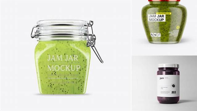 6875+ Clear Glass Jar with Kiwi Jam PSD Mockup Creative Free Photoshop Template