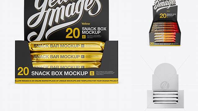 6876+ 20 Metallic Snack Bars Box PSD Mockup Front View Professional Editable Freebie PSD