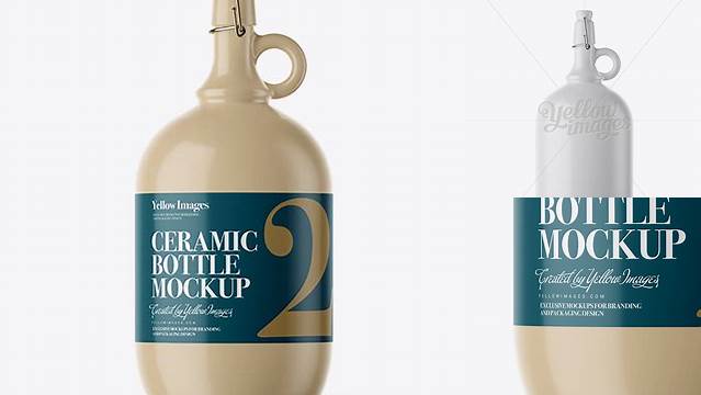 6876+ 3L Ceramic Bottle With Handle & Clamp Lid PSD Mockup Best for Showcase