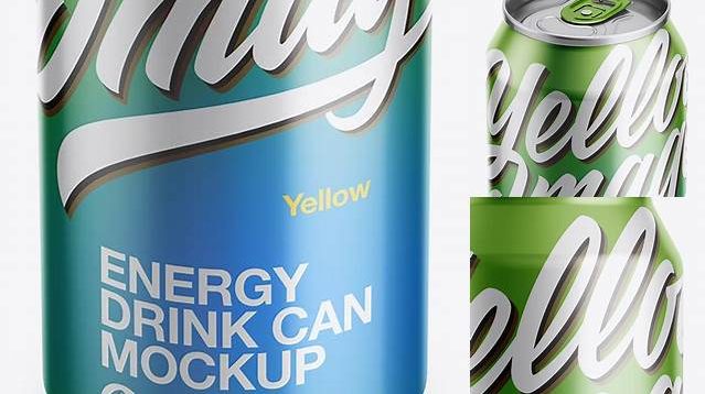 6876+ 440ml Metallic Aluminium Can PSD Mockup Front View High Angle Shot Free Graphic Mockup PSD