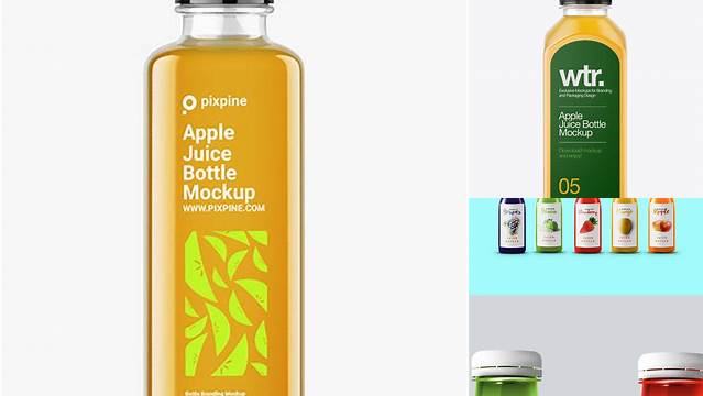 6877+ Square Apple Juice Bottle PSD Mockup Front View Fully Layered PSD Freebie