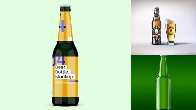 6879+ Green Glass Bottle With Dark Beer PSD Mockup Premium Freebie for Designers