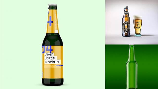 6879+ Green Glass Bottle With Dark Beer PSD Mockup Premium Freebie for Designers