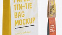 6882+ Paper Bag with a Plastic Tin-Tie PSD Mockup Halfside View Free Downloadable PSD