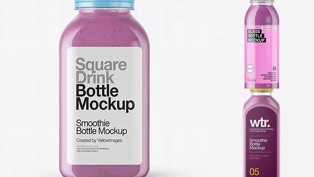 6882+ Square Blueberry Smoothie Bottle PSD Mockup High-End Creative PSD Template