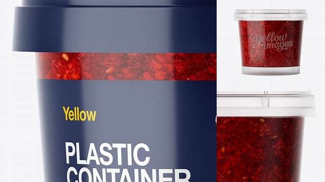 6883+ Glossy Plastic Container With Raspberry Jam PSD Mockup Eye-Level Shot Download Now High-Quality PSD Template